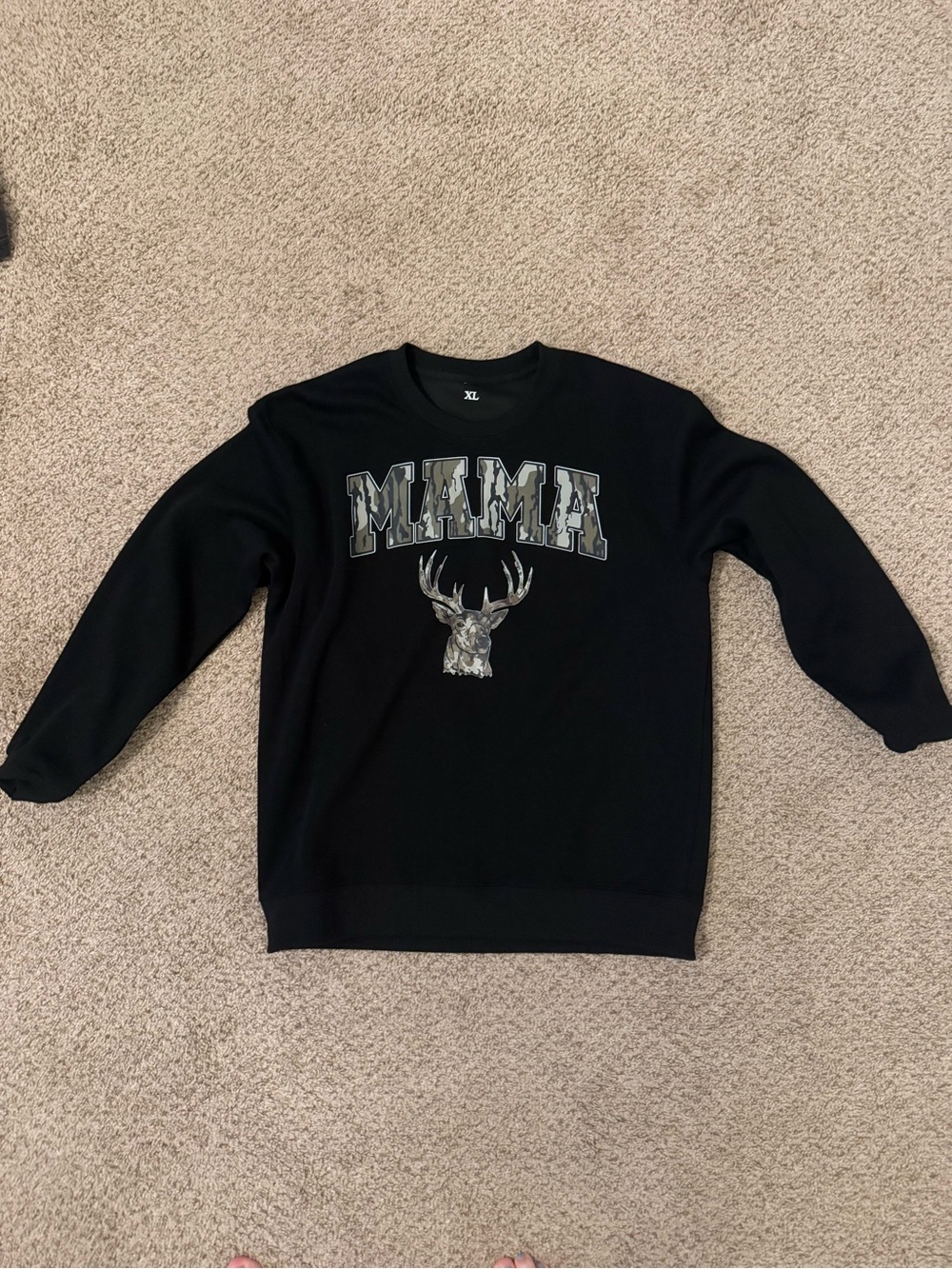 Black 'MAMA' Graphic Crewneck Sweater with Deer Motif - Men